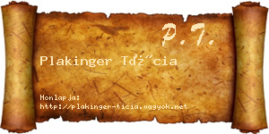 Plakinger Tícia névjegykártya